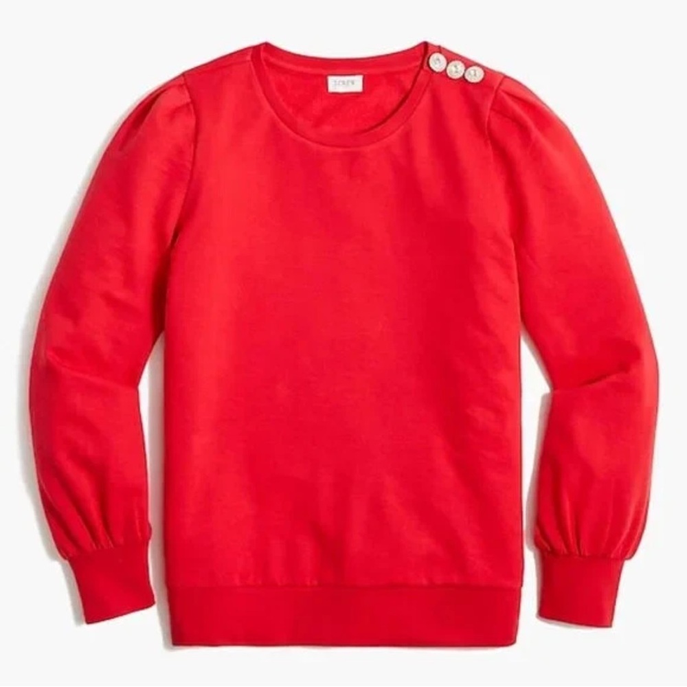 J. Crew Classic Red Puff Sleeve Sweatshirt Jeweled Buttons SIZE XXS VGUC